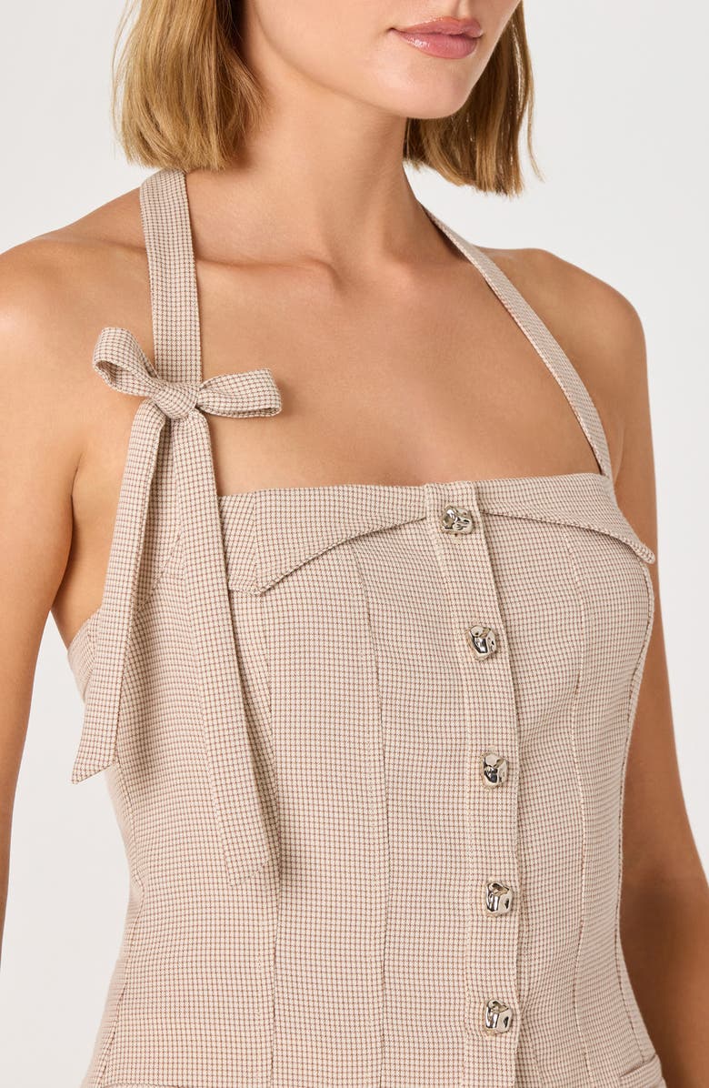 ASTR the Label Cithara Gingham Halter Neck Peplum Top, Alternate, color, Tan Checker