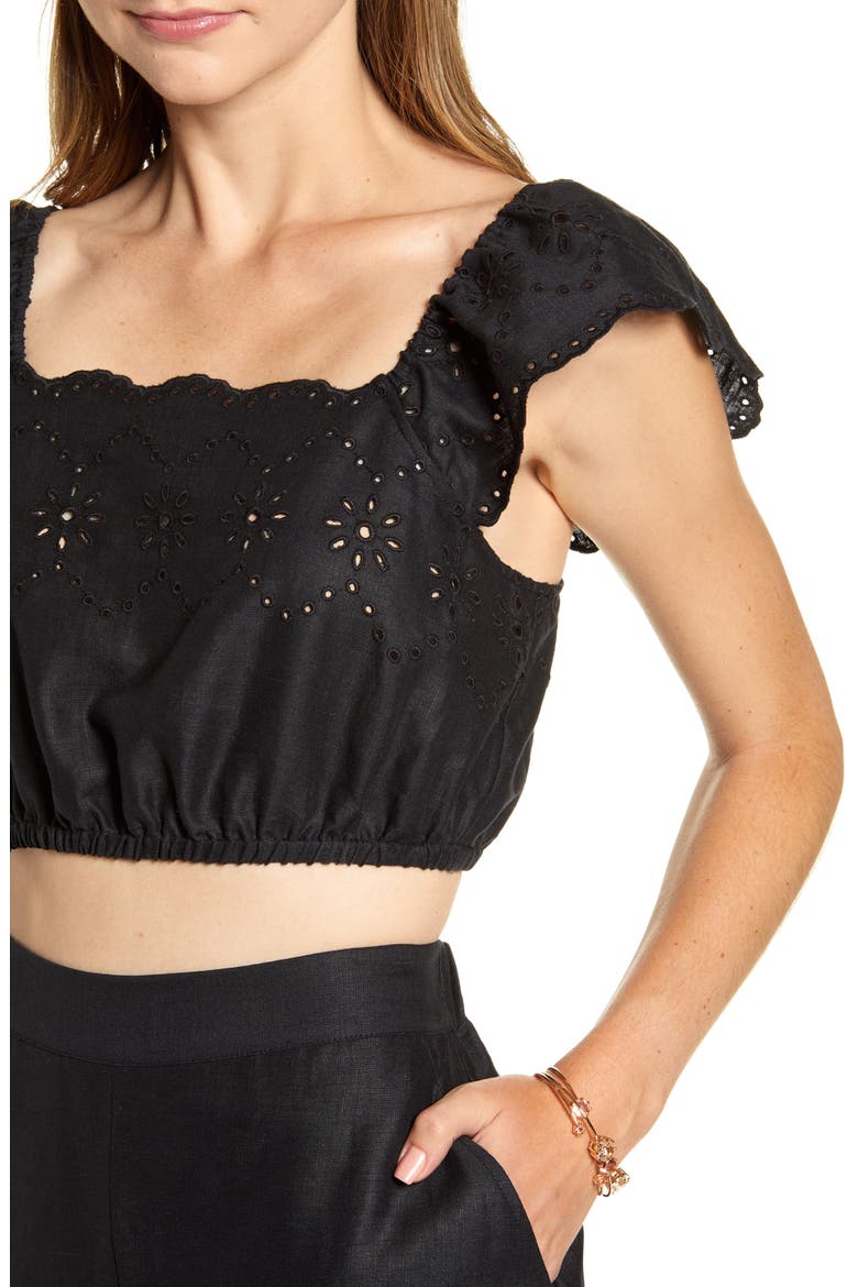Eyelet Crop Top, Alternate, color, BLACK