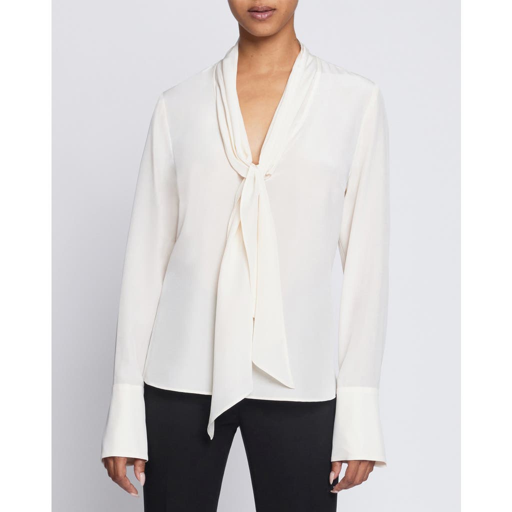 Santorelli Amanda Tie-neck Silk Chiffon Blouse In Beige