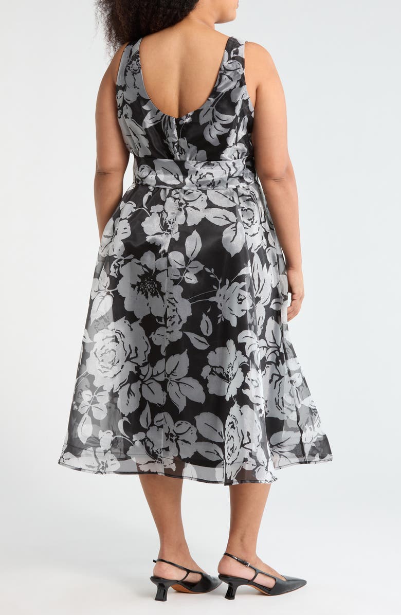 Oleg Cassini Printed Organza Party Dress, Alternate, color, Black/ White