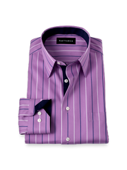 Paul Fredrick Cotton Point Collar Pinpoint Tailored Contrast Trim Button Cuff Long Sleeve