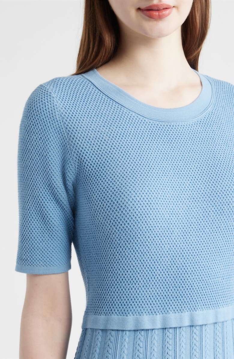 Elie Tahari The Vesper Mixed Stitch Midi Sweater Dress, Alternate, color, Fountain Blue