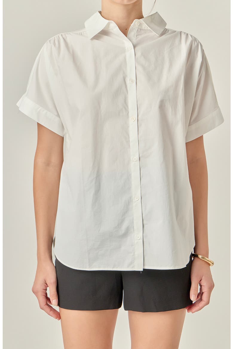 Mixed Media Button Front Top, Main, color, WHITE