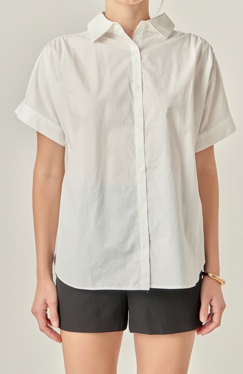 Mixed Media Button Front Top