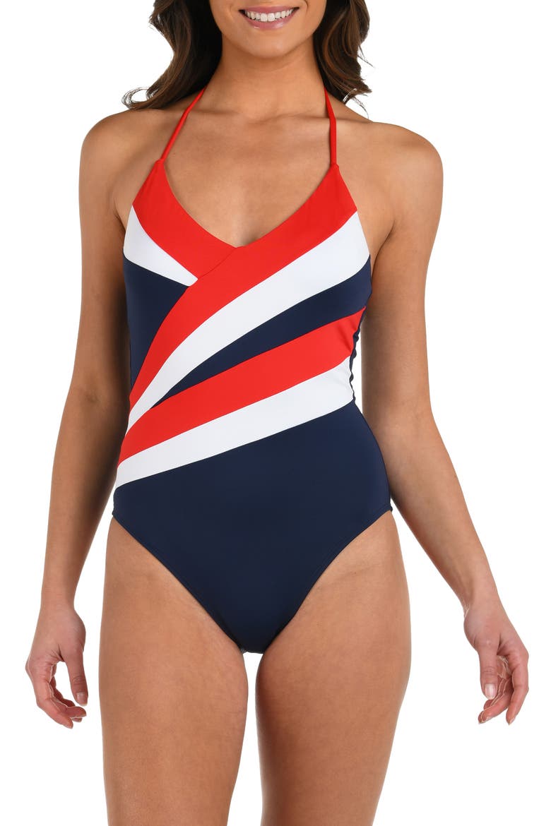 Americana Halter One-Piece Swimsuit, Main, color, BLUE MULTI