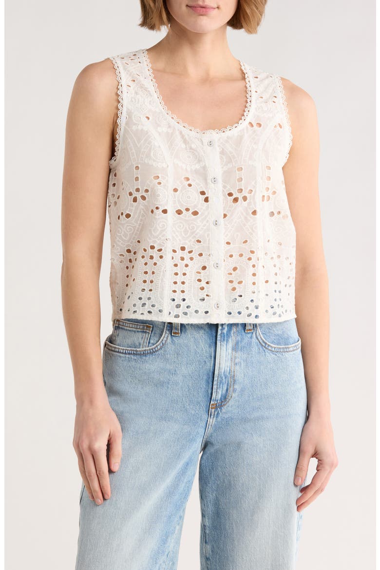 Cotton Eyelet Buttoned Tank, Main, color, WHITE