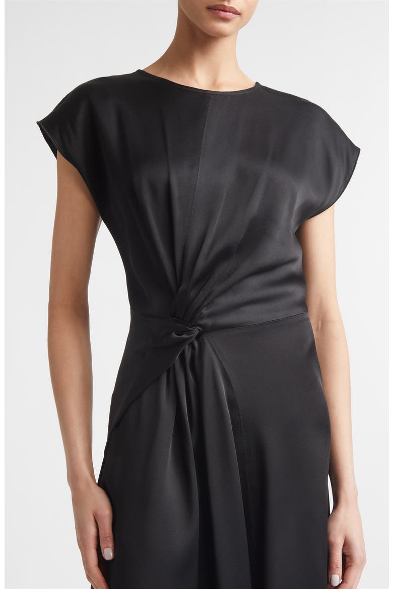 Aria Twist Waist Asymmetric Midi Dress, Alternate, color, BLACK