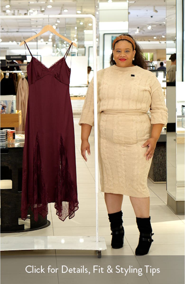 Delia Lace Trim Handkerchief Hem Satin Slipdress, sales video thumbnail