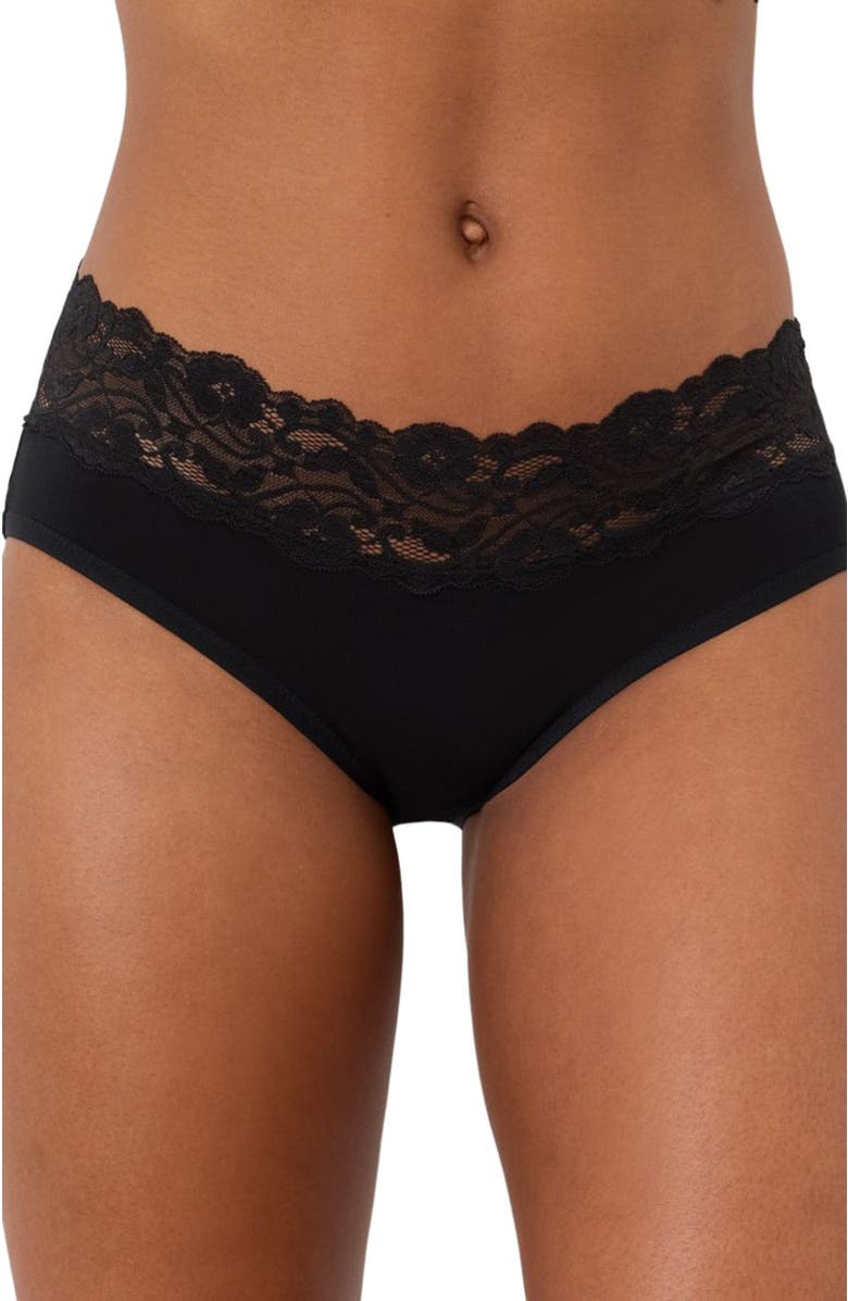 Pact Lace Waist Brief 3-Pack Made With Organic Cotton, Alternate, color, Black