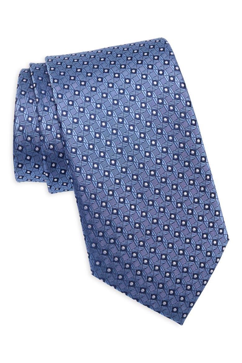 Neat Print Silk Tie, Main, color, BLUE