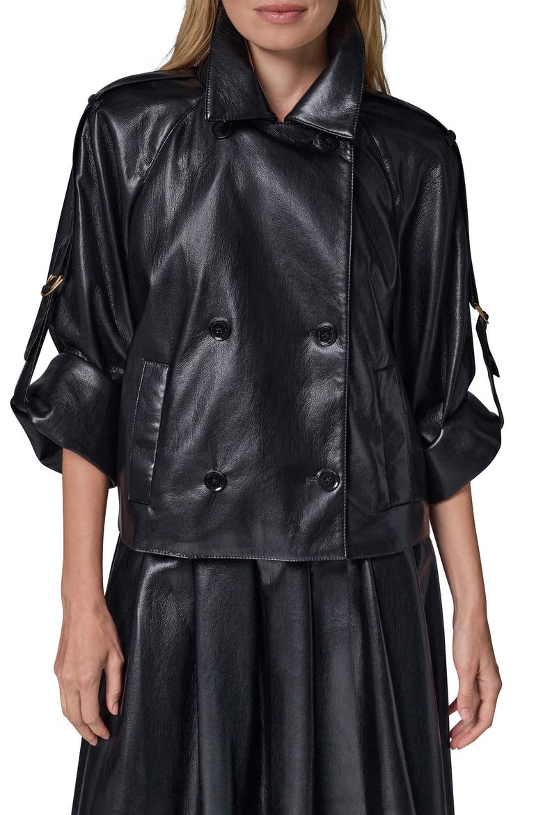 Roll Sleeve Faux Leather Jacket, Main, color, BLACK