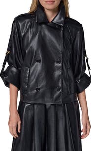 Donna Karan New York Roll Sleeve Faux Leather Jacket