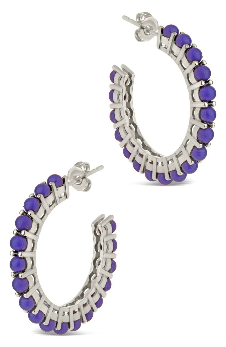Sterling Forever Crystal Beaded Hoop Earrings, Alternate, color, Silver