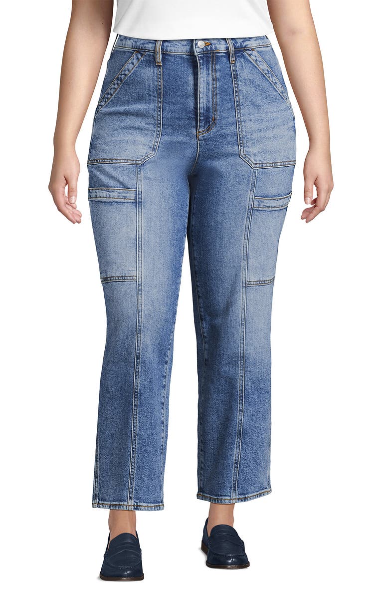 Lands' End Denim High Rise Utility Cargo Ankle Jeans, Main, color, Beau Blue