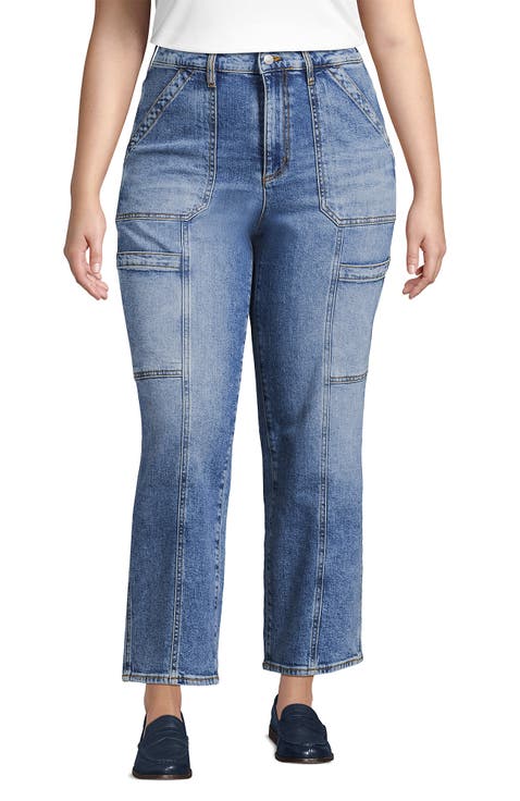 Denim High Rise Utility Cargo Ankle Jeans