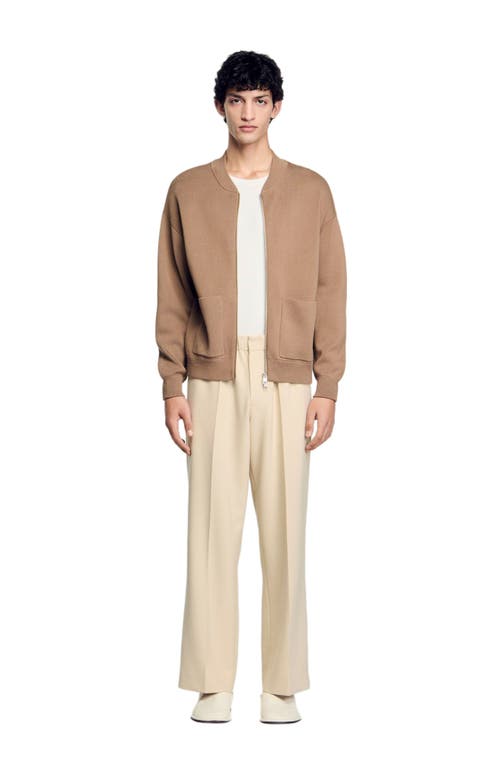 Sandro Knit Jacket In Dark Sand