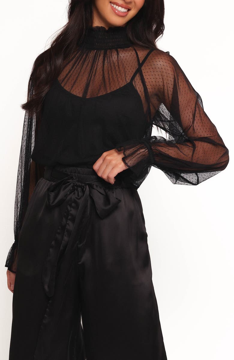 Petal & Pup Kory Clip Dot Sheer Mesh Top, Main, color, Black