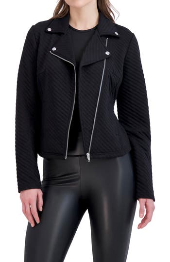 Ookie & Lala Asymmetric Knit Moto Jacket In Black