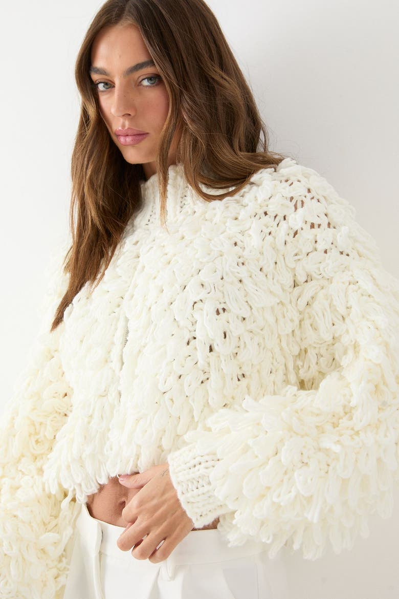 Zip Up Fringe Loop Cardigan, Alternate, color, Neutral