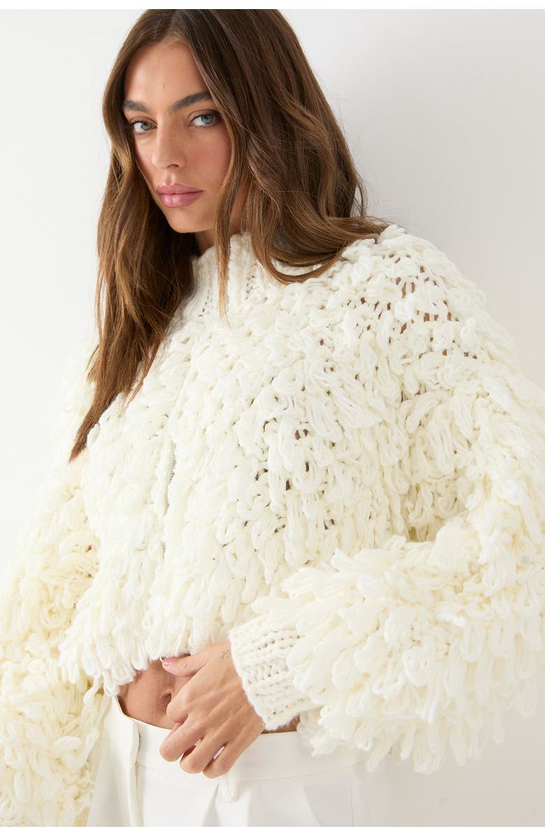 MissPap Zip Up Fringe Loop Cardigan, Alternate, color, Neutral