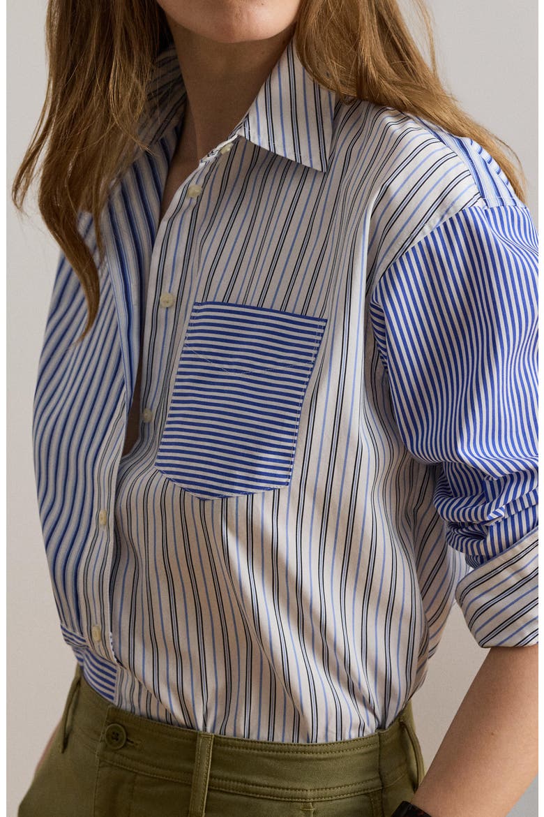 Mixed Stripe Cotton Button-Up Shirt, Alternate, color, BLUE/ WHITE MULTI