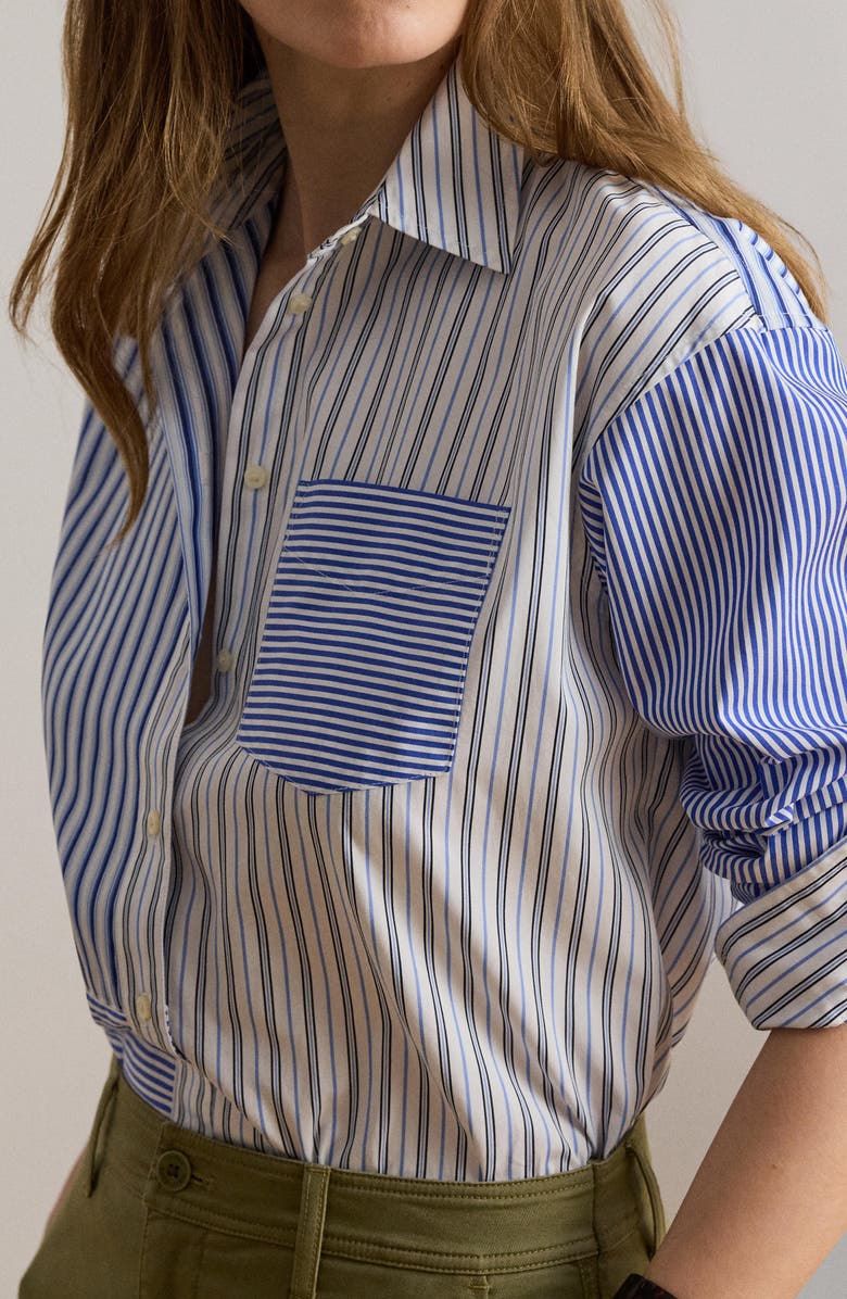 Lauren Ralph Lauren Mixed Stripe Cotton Button-Up Shirt, Alternate, color, Blue/ White Multi