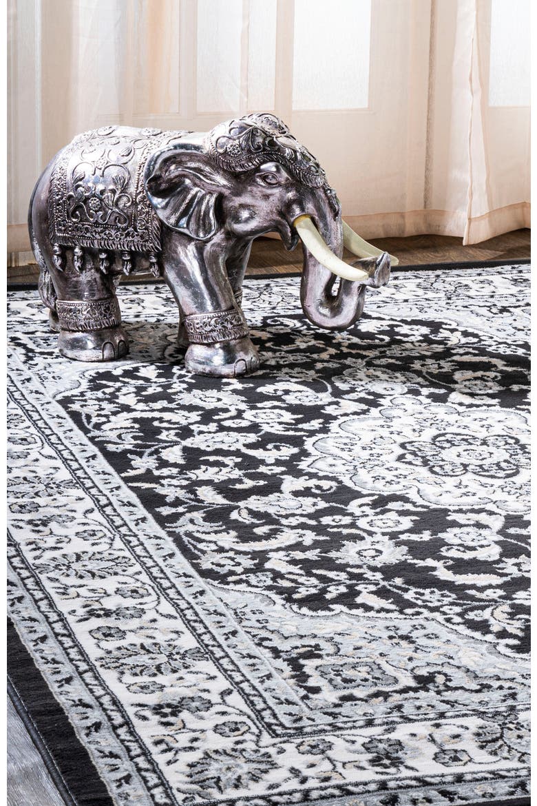 Palmette Modern Persian Floral Area Rug, Alternate, color, Cream/Gray/Black