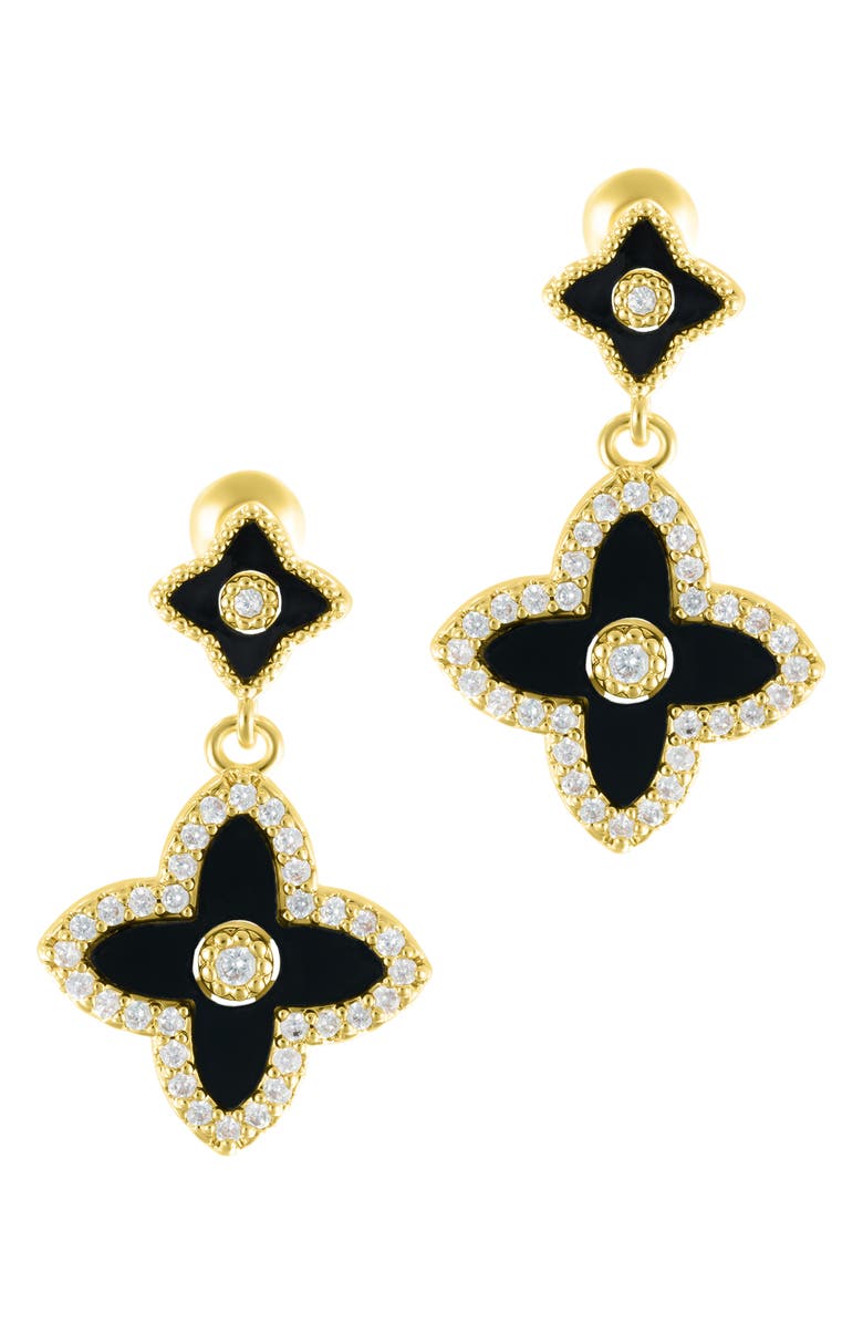 Adornia 14K Yellow Gold Plated Black Flower Drop Earrings, Main, color, Black