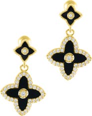 Adornia 14K Yellow Gold Plated Black Flower Drop Earrings