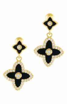 Adornia 14K Yellow Gold Plated Black Flower Drop Earrings