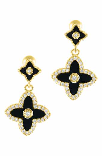 Adornia 14K Yellow Gold Plated Black Flower Drop Earrings