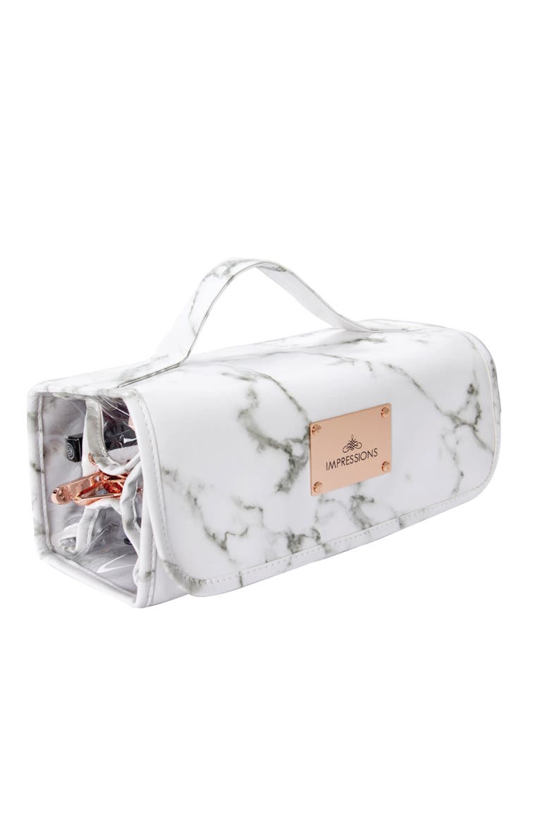 Capri Hanging Cosmetic Bag - Marble Print, Main, color, Rose Gold Marble Print