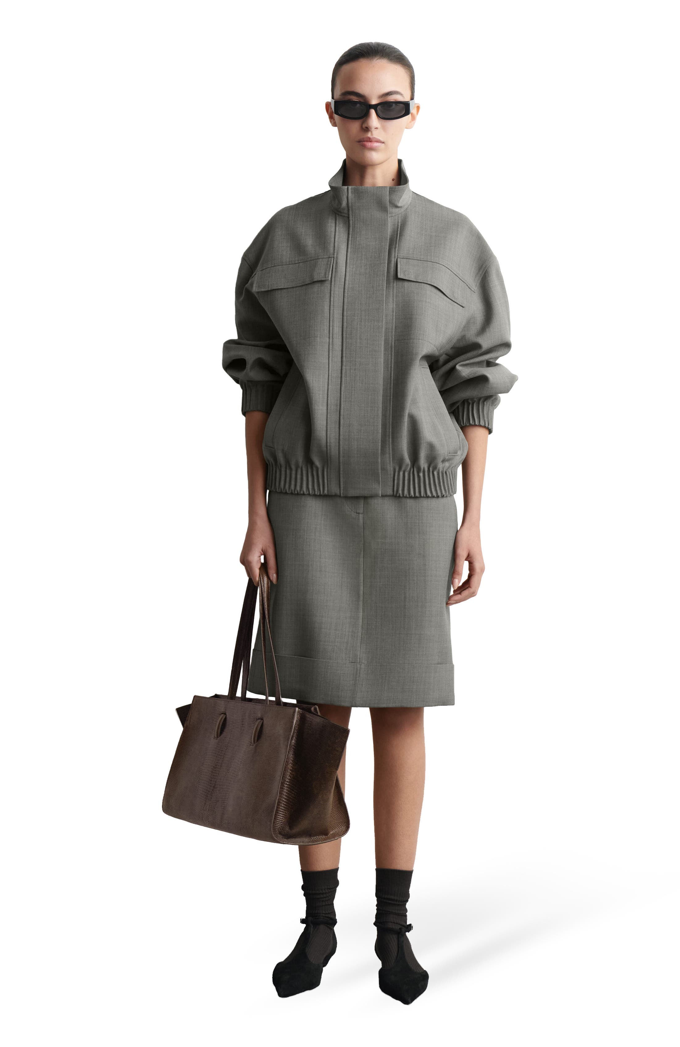 COS Monument Tote Bag - Leather, Alternate, color, Croc-Effect / Brown
