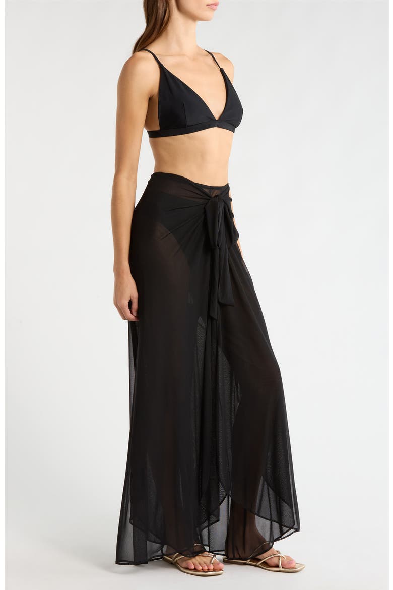 Floral Tie Waist Wide Leg Cover-Up Pants, Alternate, color, BLACK SOLID