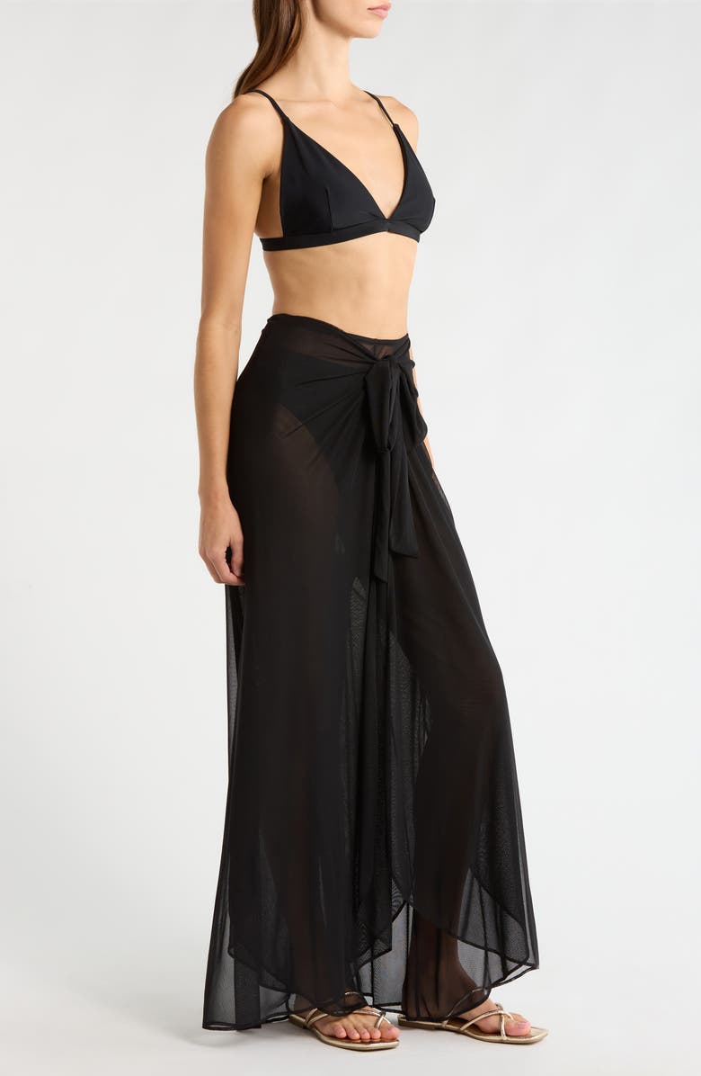 Hutch Floral Tie Waist Wide Leg Cover-Up Pants, Alternate, color, Black Solid