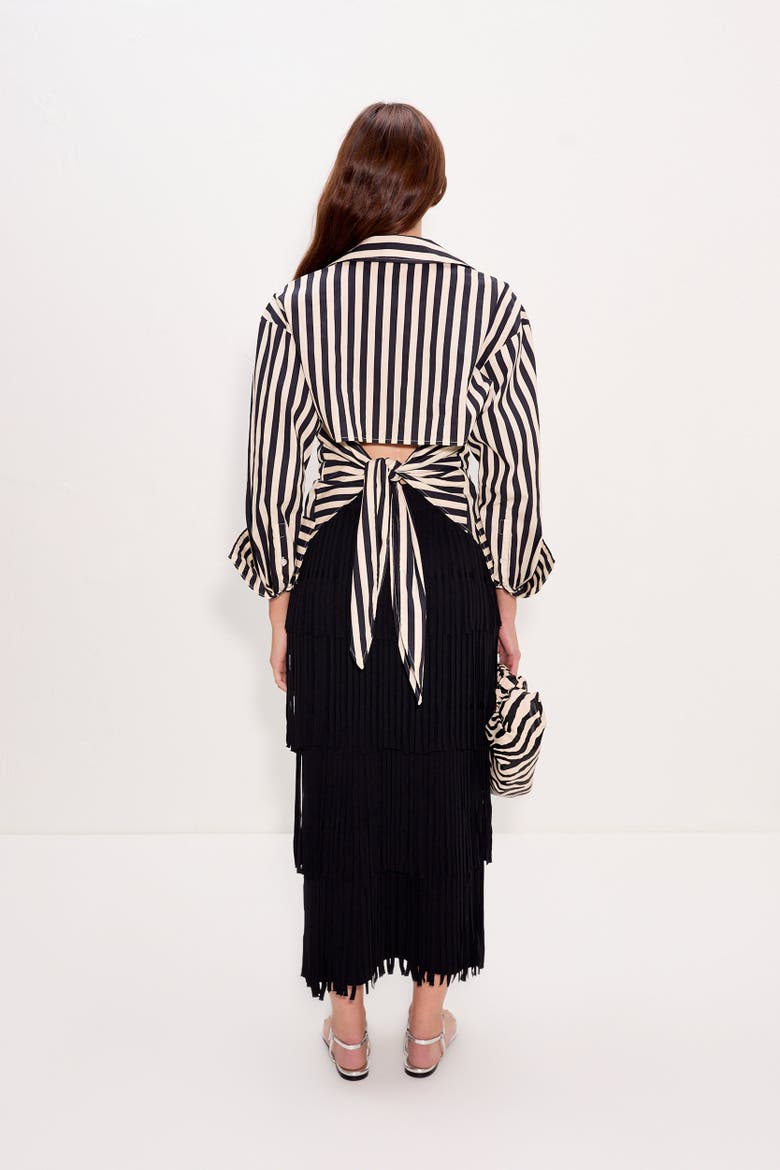 Loch Poplin Tie Back Button Up Shirt, Alternate, color, Black/White Stripe