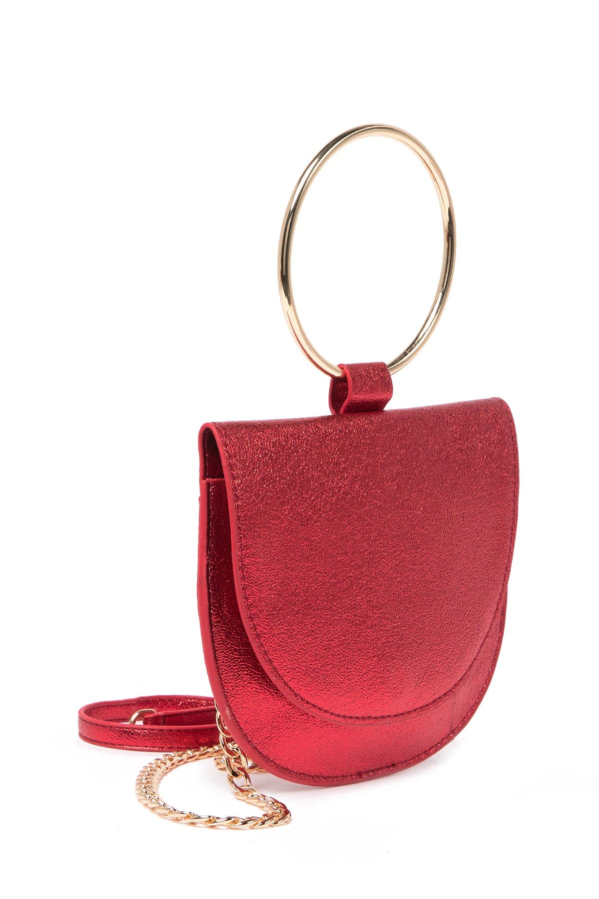 Trouve Reese Faux Leather Ring Crossbody Bag, Alternate, color, METALLIC RED