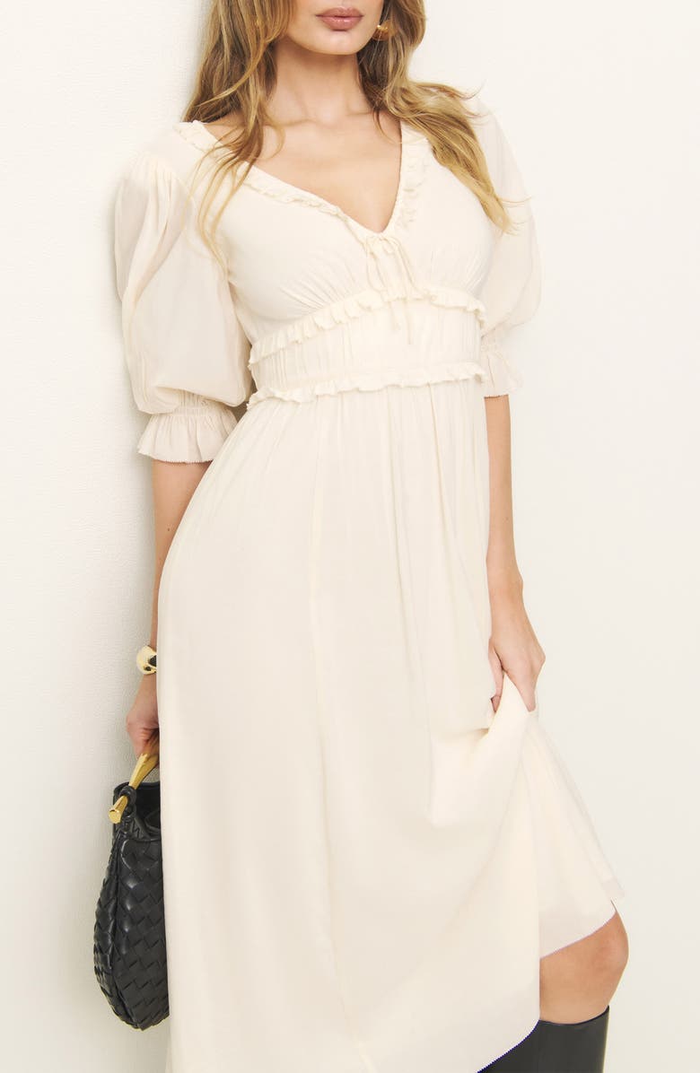 Reformation Mirielle Ruffle Puff Sleeve Organic Cotton Blend Dress, Alternate, color,