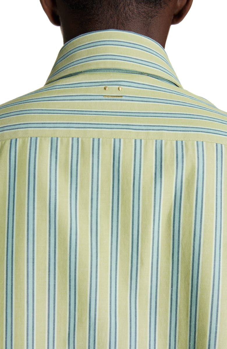 Acne Studios Face Patch Stripe Cotton Button-Down Shirt, Alternate, color, 