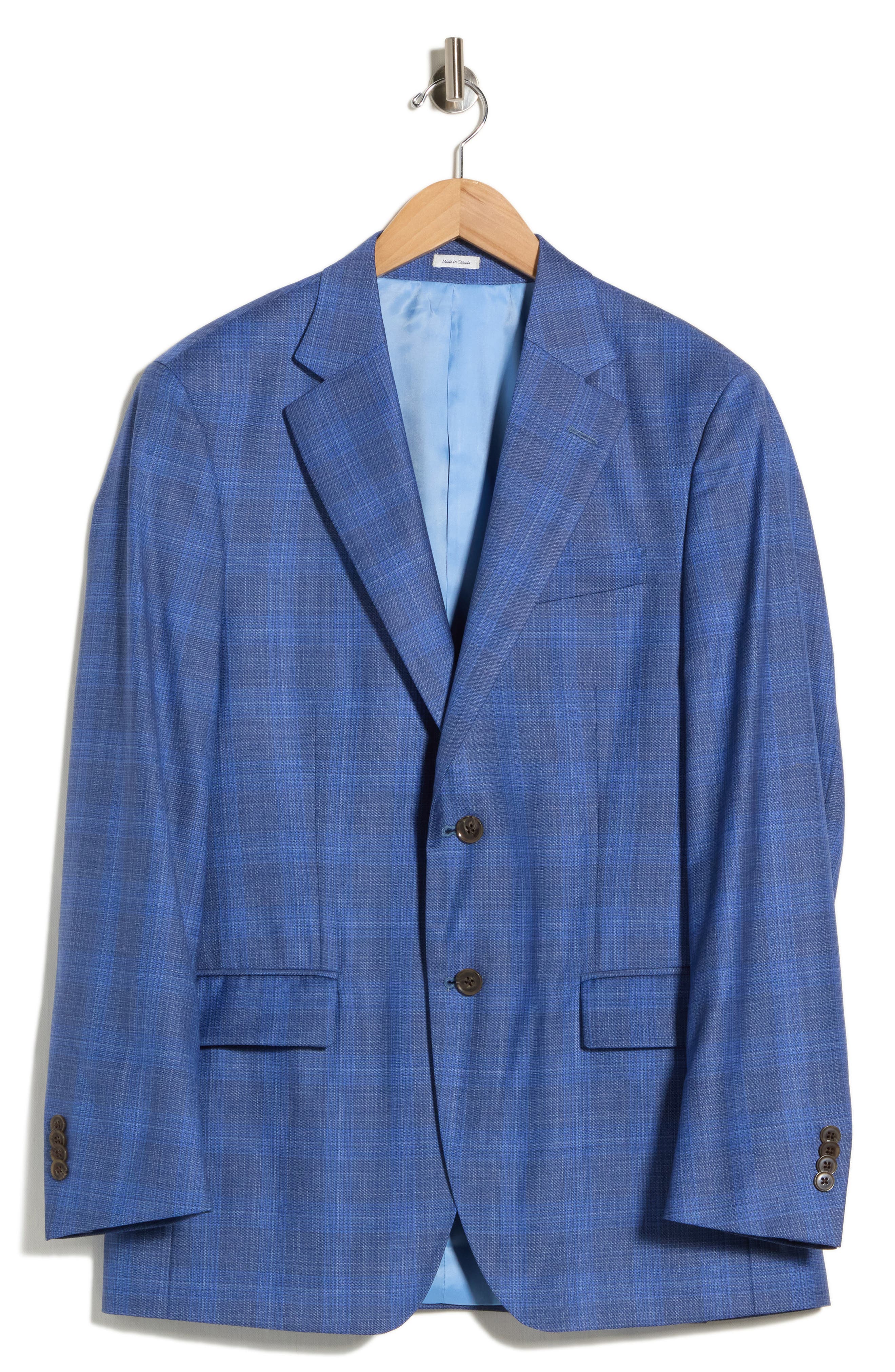 Mid Blue Plaid Wool Sport Coat