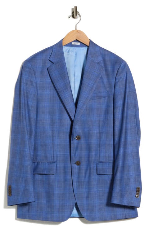 Mid Blue Plaid Wool Sport Coat