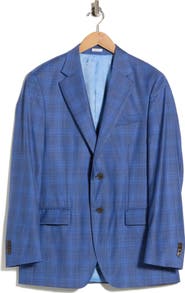 Peter Millar Mid Blue Plaid Wool Sport Coat