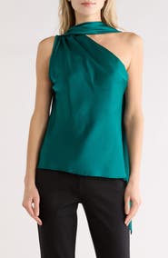 Renee C Scarf Detail One-Shoulder Satin Top