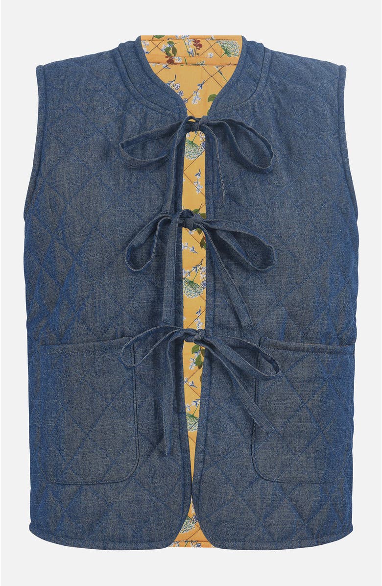 Yumi Reversible Quilted Tie-Front Waistcoat, Alternate, color, Blue