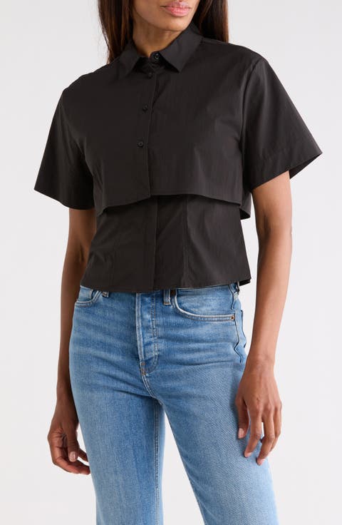 Short Sleeve High-Low Button-Up Shirt