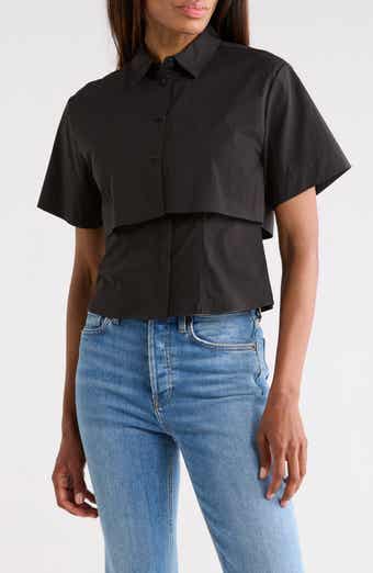 JASON WU Short Sleeve High-Low Button-Up Shirt