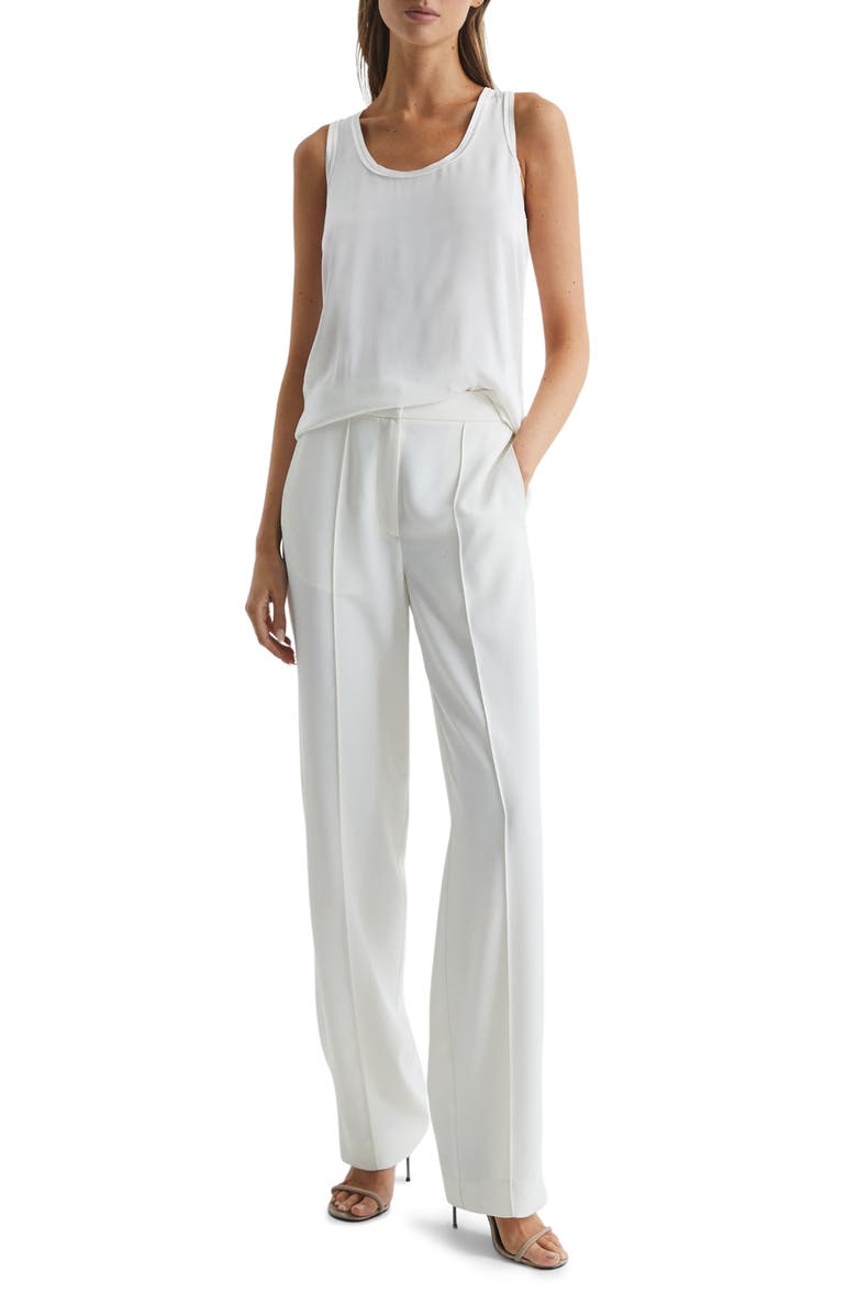 Reiss Riley Mixed Media Silk Blend Tank, Alternate, color, White