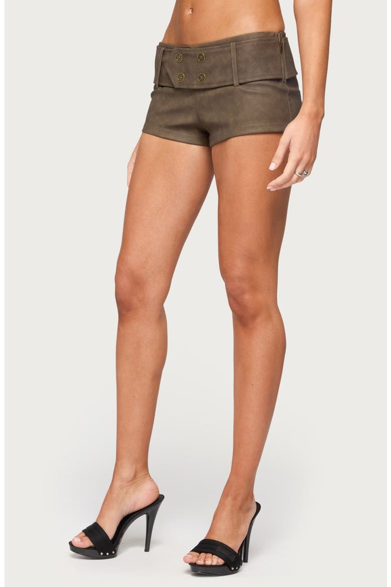 Darsy Faux Leather Micro Shorts, Alternate, color, BROWN