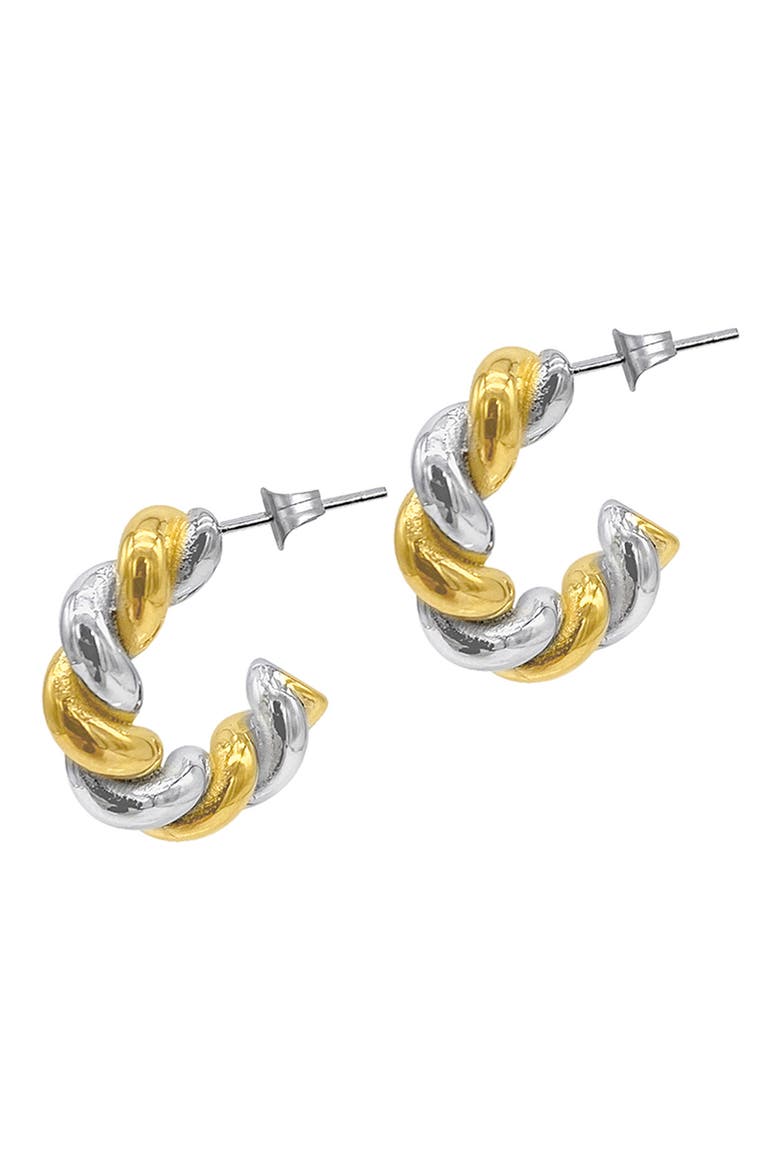Water Resistant Two-Tone Twisted Hoop Earrings, Main, color, GOLD