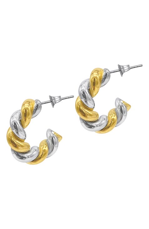 Water Resistant Two-Tone Twisted Hoop Earrings